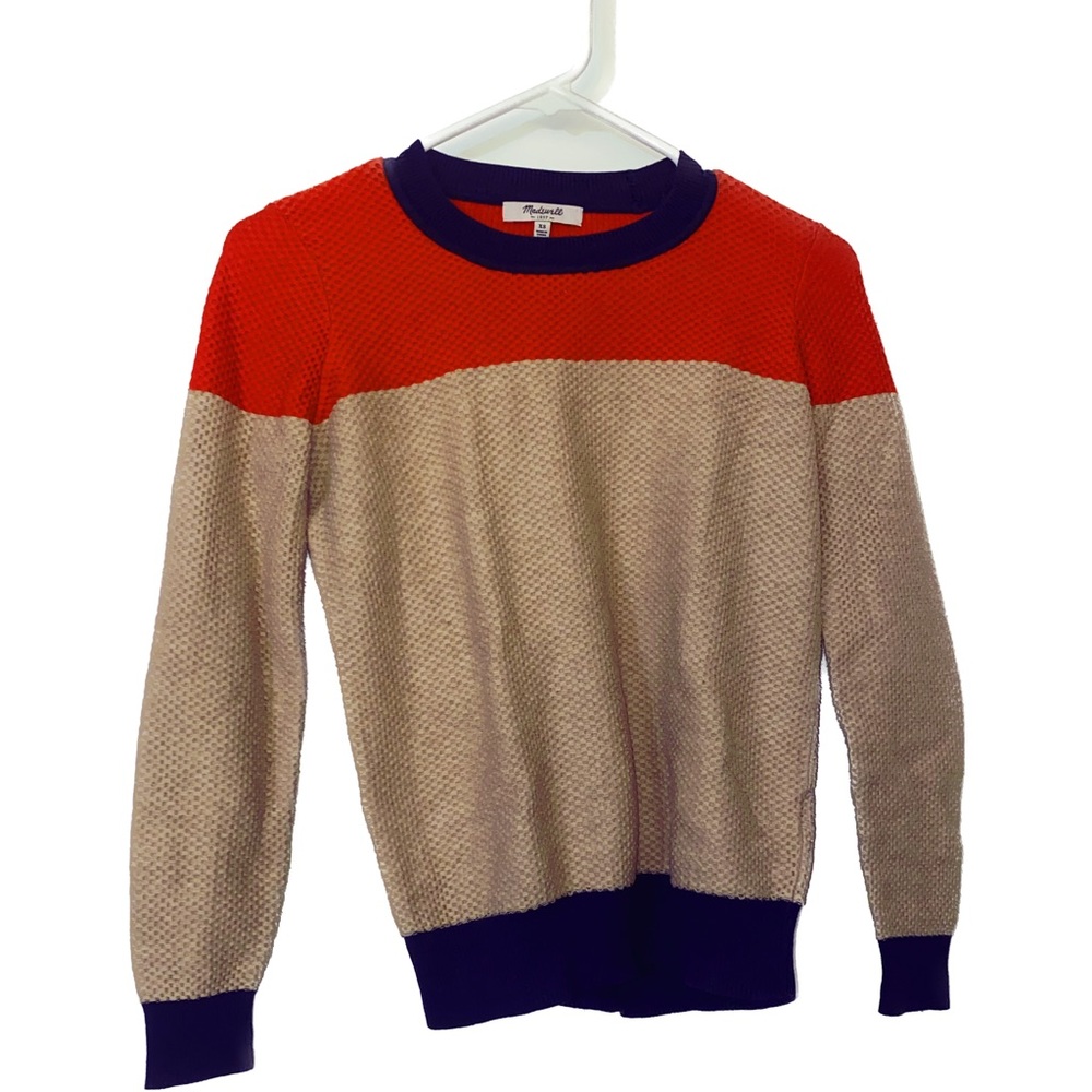 Madewell Ribbed Stripped Lightweight Cardigan - Navy Orange Beige - Size XSmall